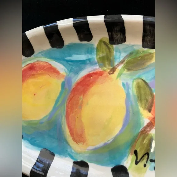 Handmade Ceramic Oval Serving Tray “Lemons On Aqua 11”x6” Original Design - Picture 5 of 8